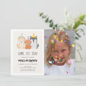 Puppy Dog Gold Glitter Verjaardag Pawty Foto Kaart (Staand voorkant)