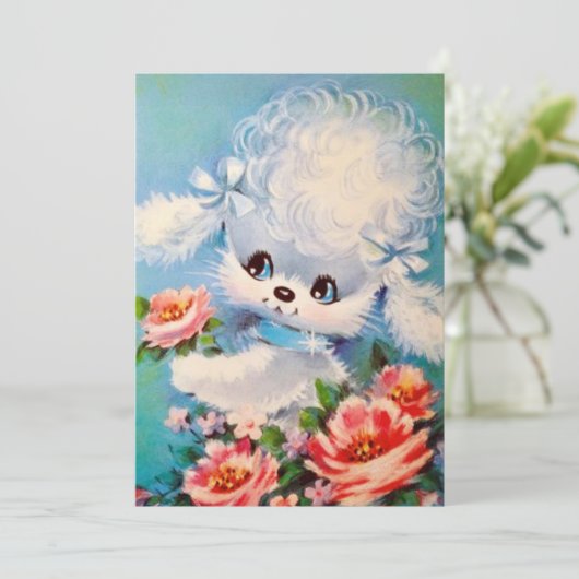  puppy dog in bloemen feestdagenkaart (Staand voorkant)