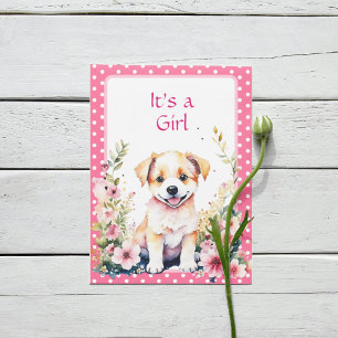 Puppy Dog in Bloemen Meisje's Baby shower Kaart