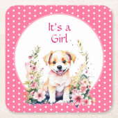 Puppy Dog In Flowers Meisje's Baby shower Het Een  Kartonnen Onderzetters (Voorkant)