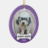 Puppy Dog kerstfoto Polka Dot Paars Keramisch Ornament (Rechts)