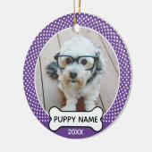Puppy Dog kerstfoto Polka Dot Paars Keramisch Ornament (Links)
