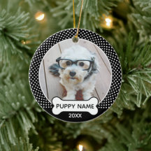 Puppy Dog Kerstmis Foto Polka Dot Black