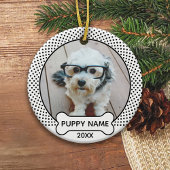 Puppy Dog Kerstmis Foto Polka Dot Black White Keramisch Ornament