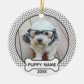 Puppy Dog Kerstmis Foto Polka Dot Black White Keramisch Ornament (Voorkant)