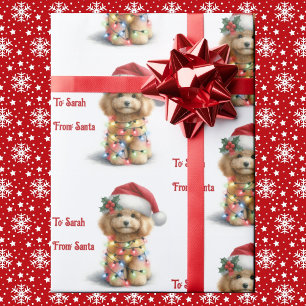 Puppy Dog Kerstverlichting Personaliseer Naam Sant Cadeaupapier