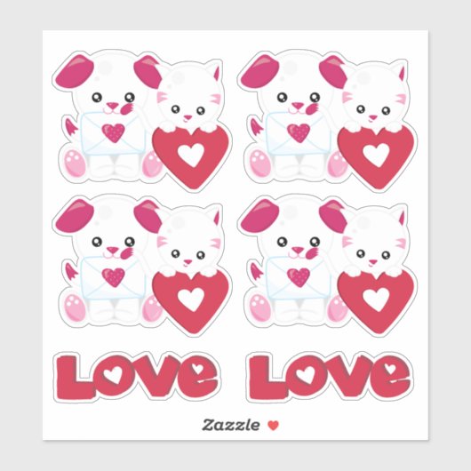 Puppy Dog Kitty Cat Love Valentijn Kinder Sticker (Vel)