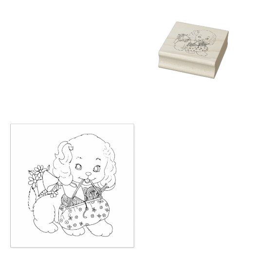 Puppy Dog Knitting needle yarn bag art Rubberstempel (Gestempeld)