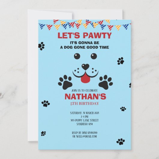 Puppy Dog Lets Pawty Verjaardag Kinderen Kaart (Voorkant)
