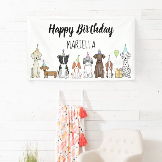 Puppy Dog Little Girl Birthday Party Banner (Insitu)