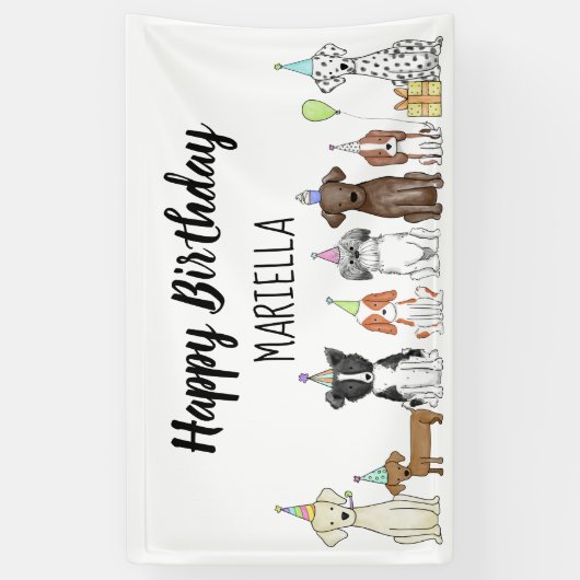 Puppy Dog Little Girl Birthday Party Banner (Verticaal)