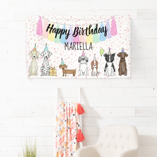 Puppy Dog Little Girl Birthday Party Spandoek (Insitu)