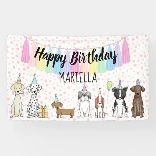 Puppy Dog Little Girl Birthday Party Spandoek (Horizontaal)