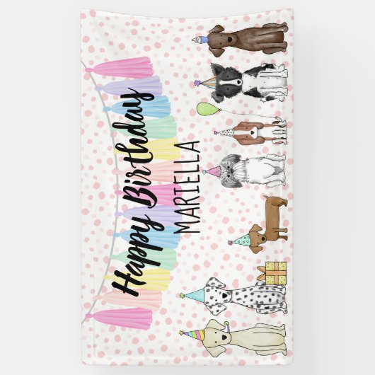 Puppy Dog Little Girl Birthday Party Spandoek (Verticaal)