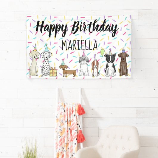 Puppy Dog Little Girl Birthday Party Spandoek (Insitu)
