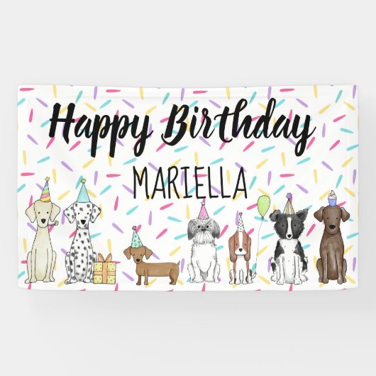 Puppy Dog Little Girl Birthday Party Spandoek (Horizontaal)