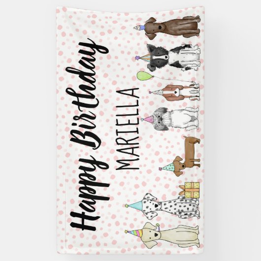 Puppy Dog Little Girl Birthday Party Spandoek (Verticaal)