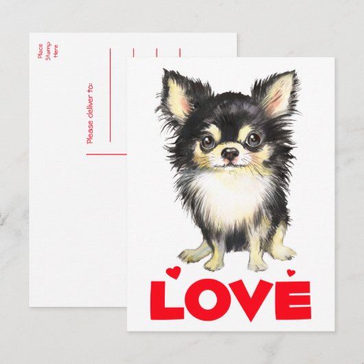 Puppy Dog Long Hazard Waterverf Chihuahua Love Briefkaart (Voorkant / Achterkant)