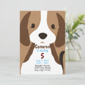 Puppy Dog Meisje/Jongen verjaardag uitnodiging. Be Kaart (Staand voorkant)
