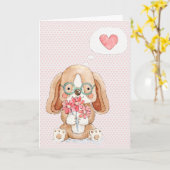 Puppy Dog met bloemen denken aan jou Kaart (Gele Bloem)
