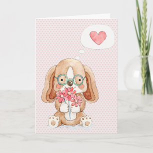 Puppy Dog met bloemen denken aan jou Kaart