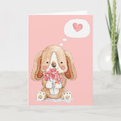Puppy Dog met bloemen denken aan jou Kaart (Voorkant)