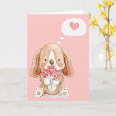 Puppy Dog met bloemen denken aan jou Kaart (Gele Bloem)