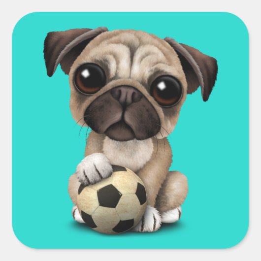 Puppy dog met Football Voetbal Vierkante Sticker (Voorkant)
