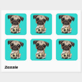 Puppy dog met Football Voetbal Vierkante Sticker (Vel)