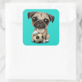 Puppy dog met Football Voetbal Vierkante Sticker (Tas)