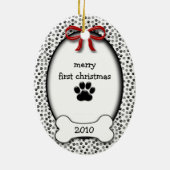 Puppy Dog met kerst of herdenking Keramisch Ornament (Achterkant)