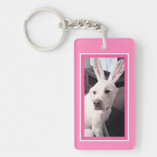 Puppy dog met paasmaaltijd roze sleutelhanger