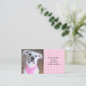 Puppy Dog met roze korf Visitekaartje (Staand voorkant)
