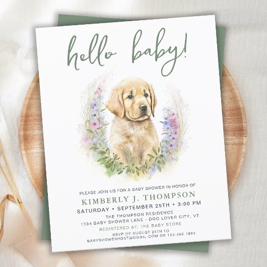 Puppy Dog Modern Sage Green Baby shower Budget Inv