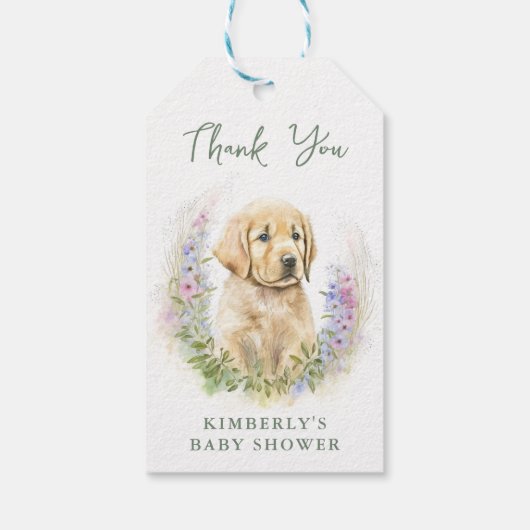 Puppy Dog Modern Sage Green Baby shower Dank u Cadeaulabel (Achterkant)