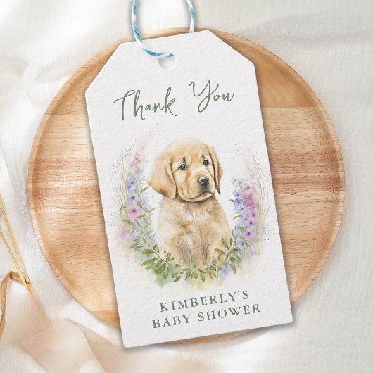 Puppy Dog Modern Sage Green Baby shower Dank u Cadeaulabel