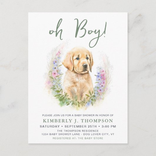 Puppy Dog Modern Sage Green Baby shower Invitation Briefkaart (Voorkant)