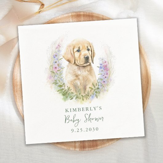 Puppy Dog Modern Sage Green Baby shower Servet