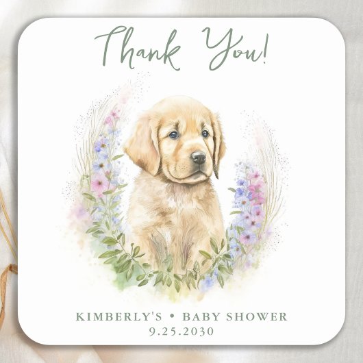 Puppy Dog Modern Sage Schattige Baby shower Dank u Vierkante Sticker
