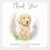 Puppy Dog Modern Sage Schattige Baby shower Dank u Vierkante Sticker (Voorkant)