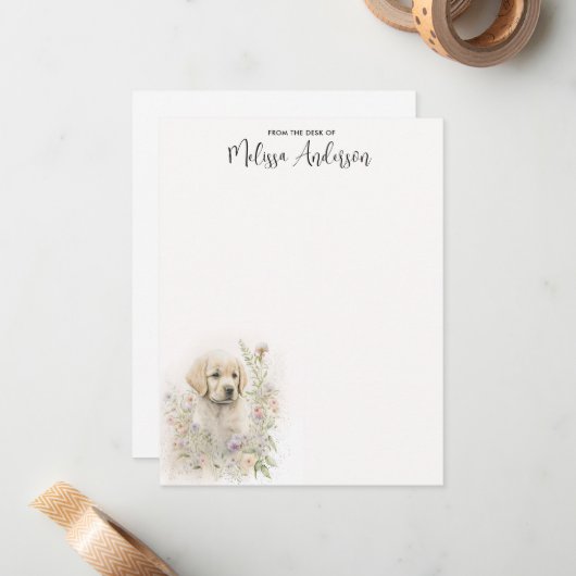 Puppy Dog Modern Waterverf Golden Retriever Notitiekaartje (Voorkant / Achterkant in situ)