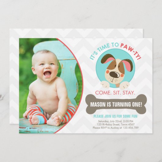 Puppy dog nodigblauwe rode chevron uit kaart (Voorkant / Achterkant)