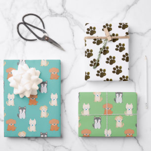 Puppy Dog Patroon Blauw Inpakpapier Vel