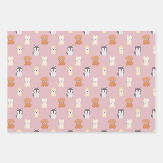 Puppy Dog Patroon Roze Wrapping Papieren Bladen Inpakpapier Vel (Voorkant)