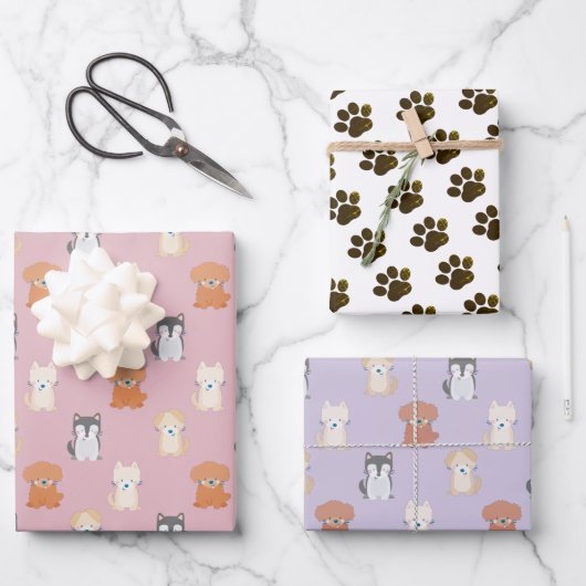 Puppy Dog Patroon Roze Wrapping Papieren Bladen Inpakpapier Vel (Voorkant)