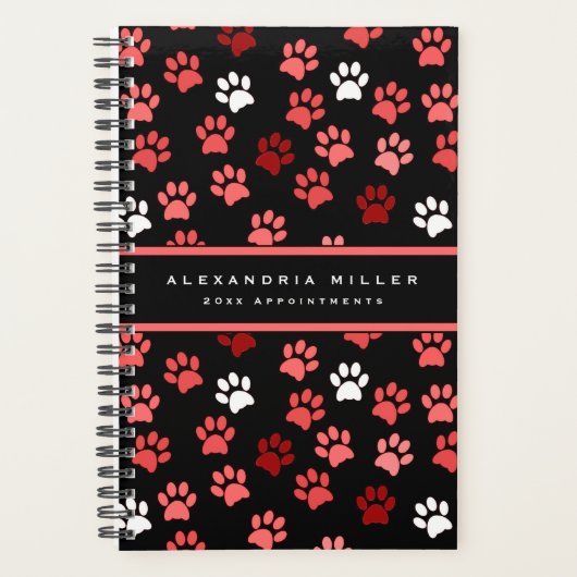 Puppy Dog Paw Print Black & Roze | Naam en jaar Planner (Voorkant)