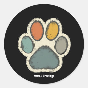 Puppy Dog Paw Print Dierenvriend Vredesontwerp Ronde Sticker