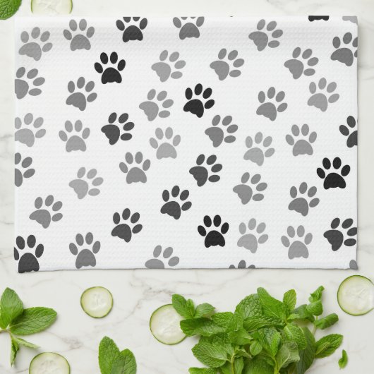 Puppy Dog Paw Print | Wit en grijs Theedoek (Gevouwen)