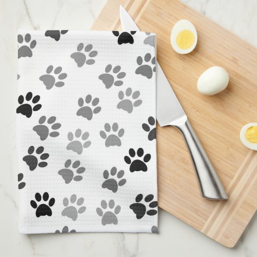 Puppy Dog Paw Print | Wit en grijs Theedoek (Quarter Fold)