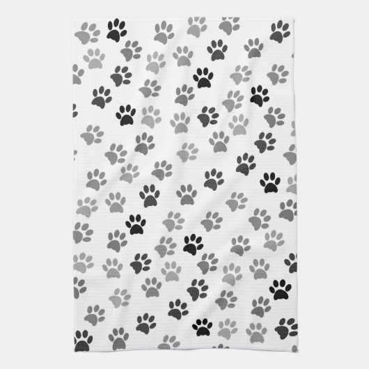 Puppy Dog Paw Print | Wit en grijs Theedoek (Verticaal)